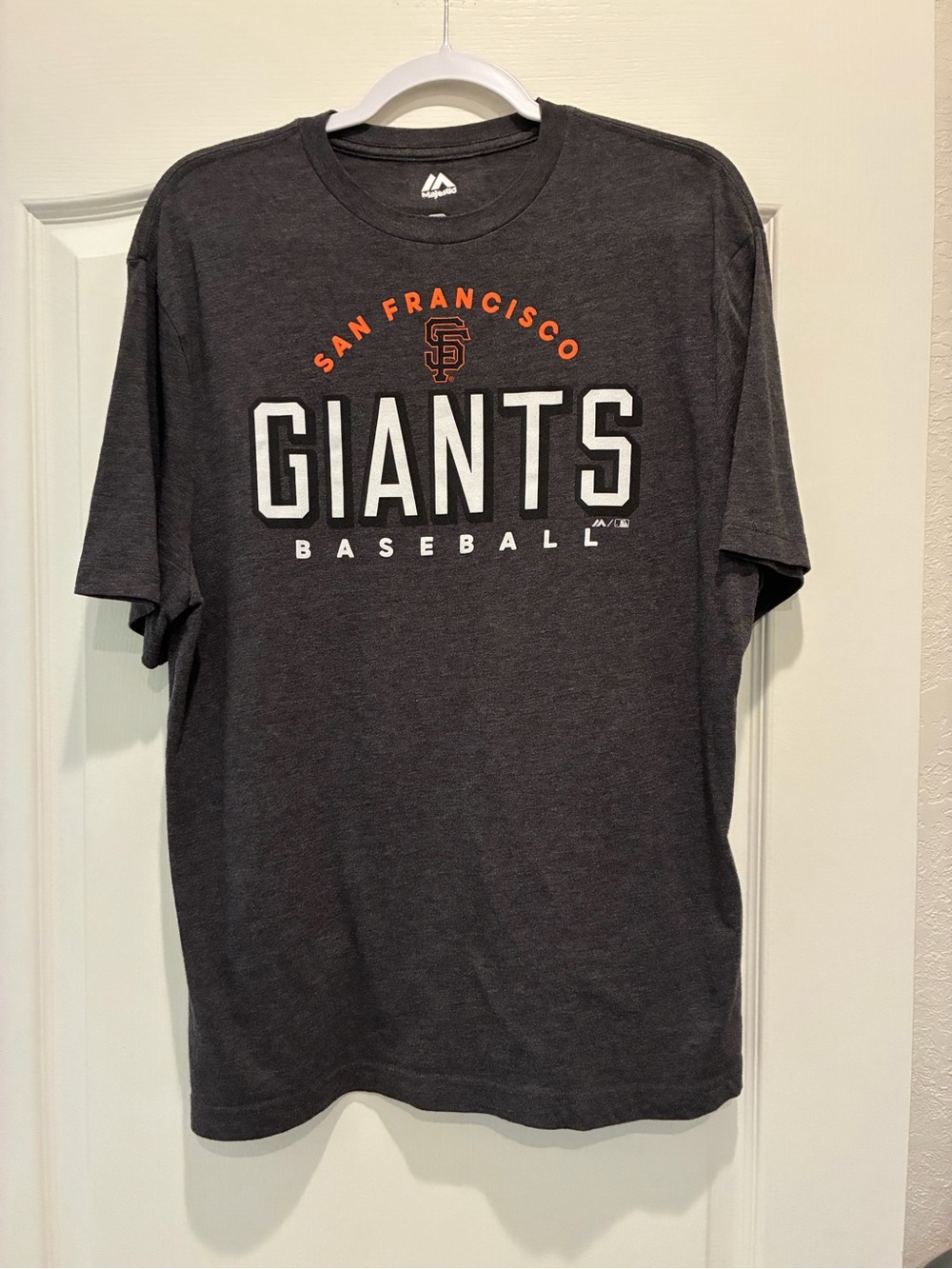 Majestic San Francisco Giants Charcoal Tee with Orange and White Logo